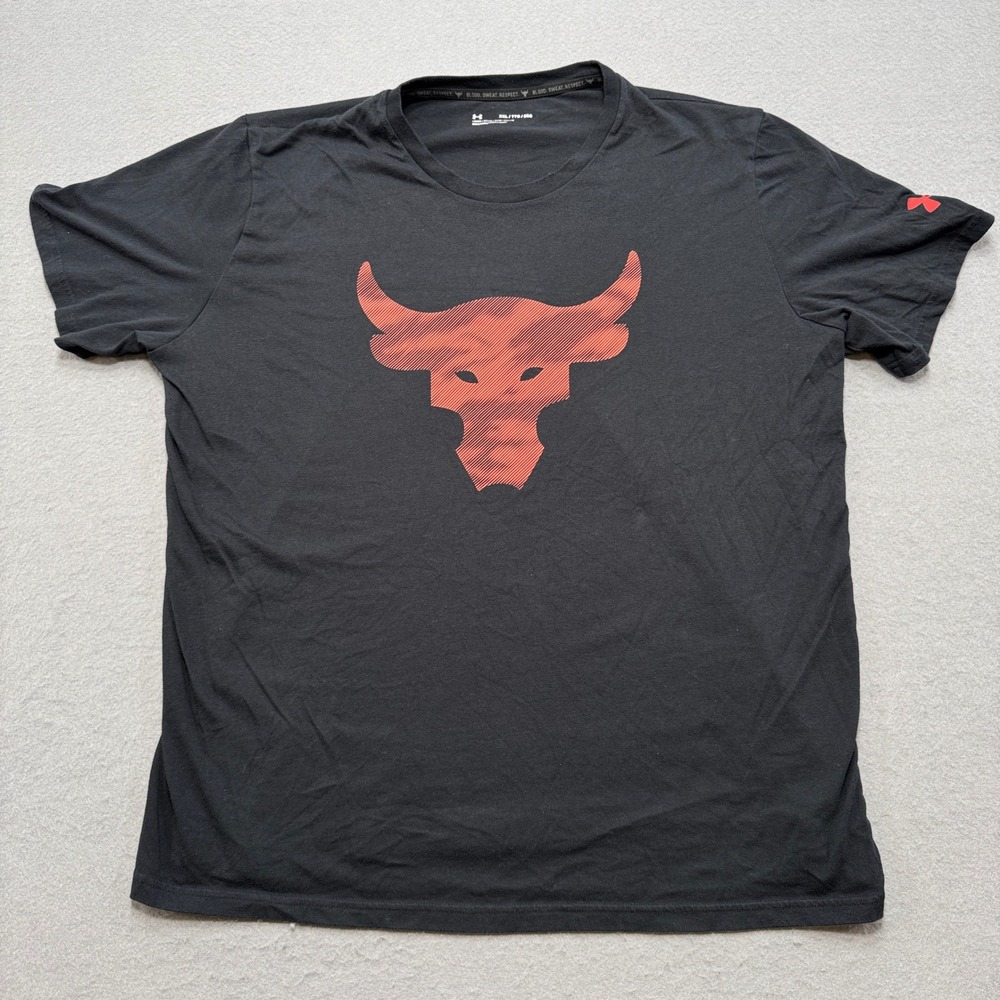 Under Armour T-Shirt Men's 2XL Black Brahma Bull Project Rock Loose Streetwear